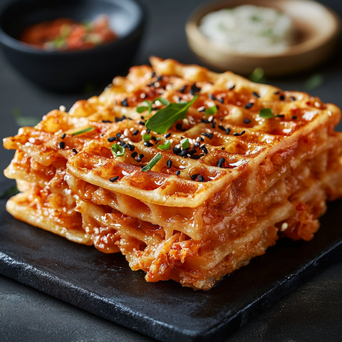 Crispy Kimchi-Waffeln mit Mølk Zero Zucker und Sesam-Dip