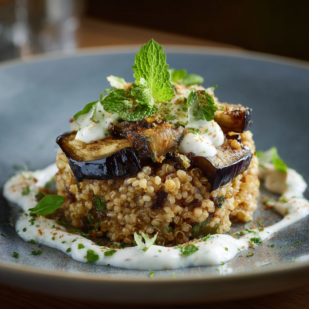 Sommerlicher Zitronen-Bulgur mit gerösteter Aubergine & Minz-Joghurt-D ... Sommerlicher Zitronen-Bulgur mit gerösteter Aubergine & Minz-Joghurt-D ...