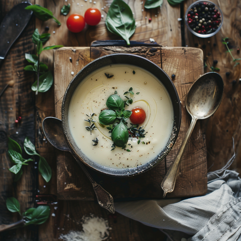 Vegane Mølk Hafermilch-Cremesuppe mit geröstetem Gemüse