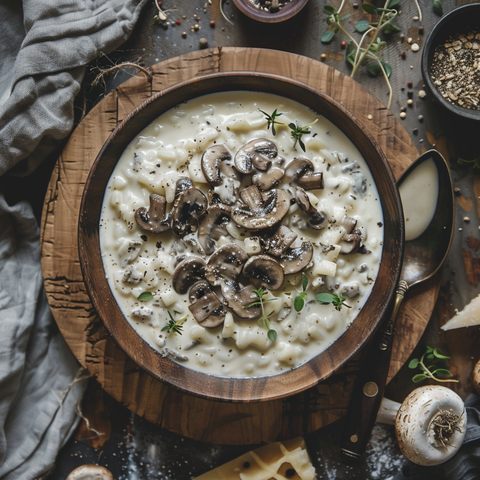 Vegane Pilzrahmsauce mit Moelk Pure Hafermilch und hausgemachten Spätzle