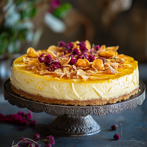 Golden Milk Cheesecake mit Haferkeks-Boden – Ein leuchtendes Dessert-Highlight
