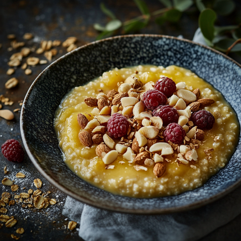 Wärmendes Mølk-Kurkuma-Porridge mit gerösteten Mandeln & Feigen