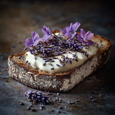 Mølk-Crème auf geröstetem Brot mit Lavendel & Räuchersalz
