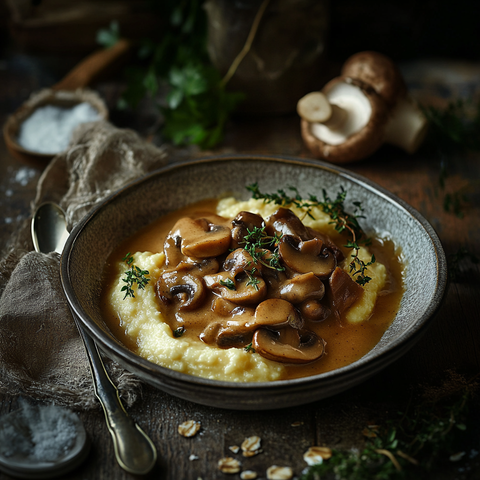 Hafermilch-Pilzragout mit cremiger Polenta – herzhafter Genuss für gemütliche Herbstabende