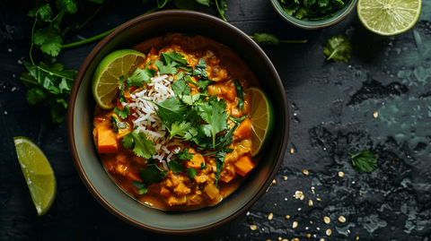 Süßkartoffel-Hafermilch-Curry mit Kokos und Limette